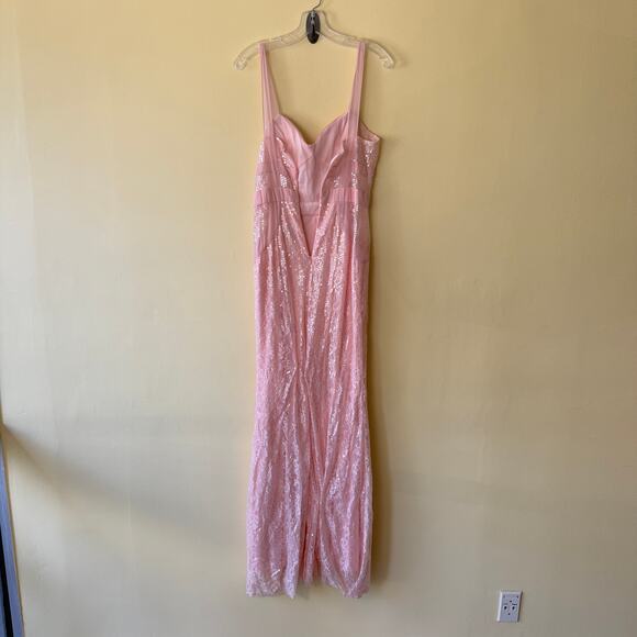 LM by Mignon Blush Pink Sequin Gown with Sheer Straps Fitted Silhouette Size 10 - Picture 3 of 8